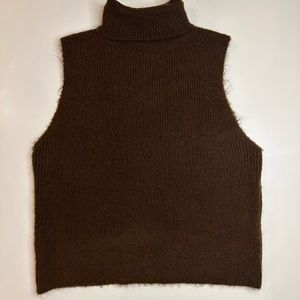 Topshop chocolate brown fuzzy turtleneck sleeveless sweater